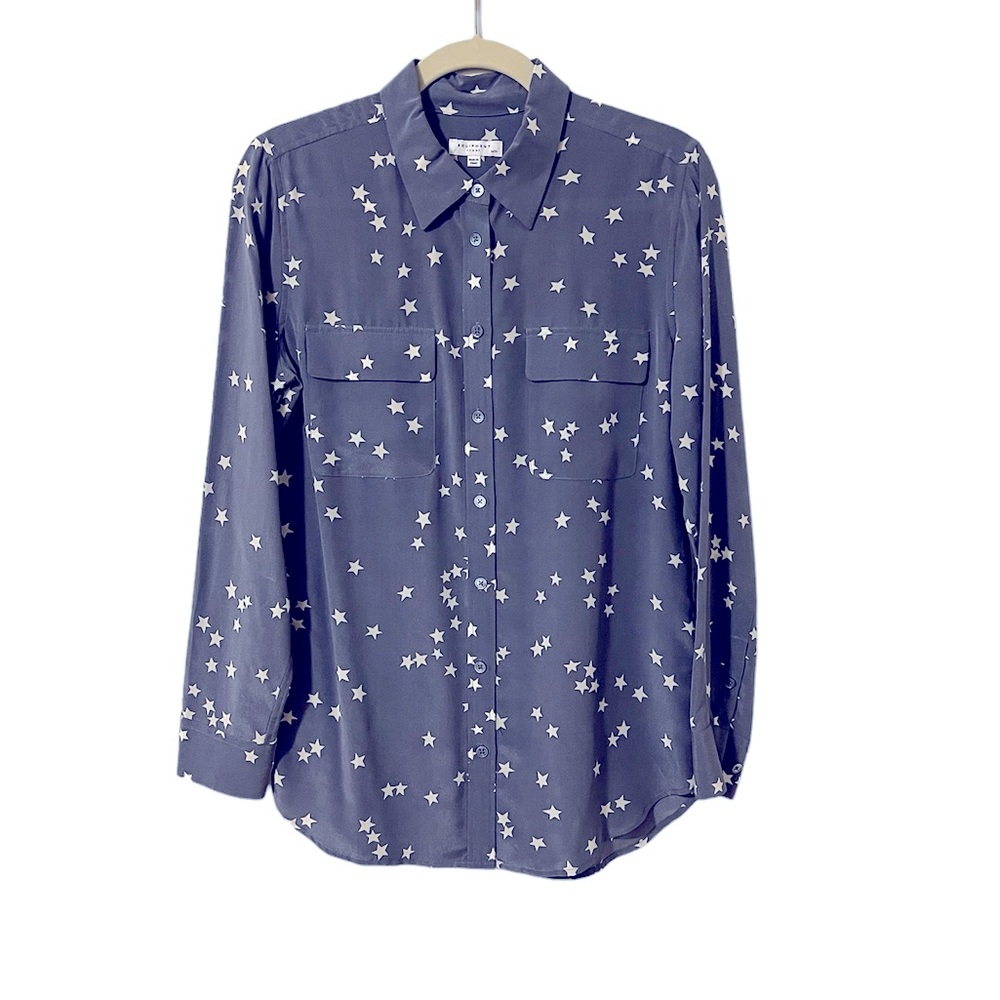 Equipment Femme 100% Silk Star Print Long Sleeves Button Down Blouse - Picture 4 of 9